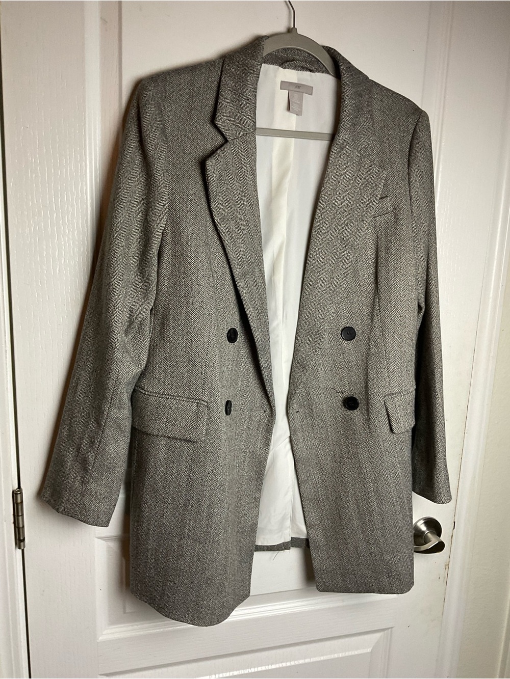H&M Gray Herringbone Double Breasted Blazer Women’s Size Small S Tailored Jacket - Picture 2 of 10
